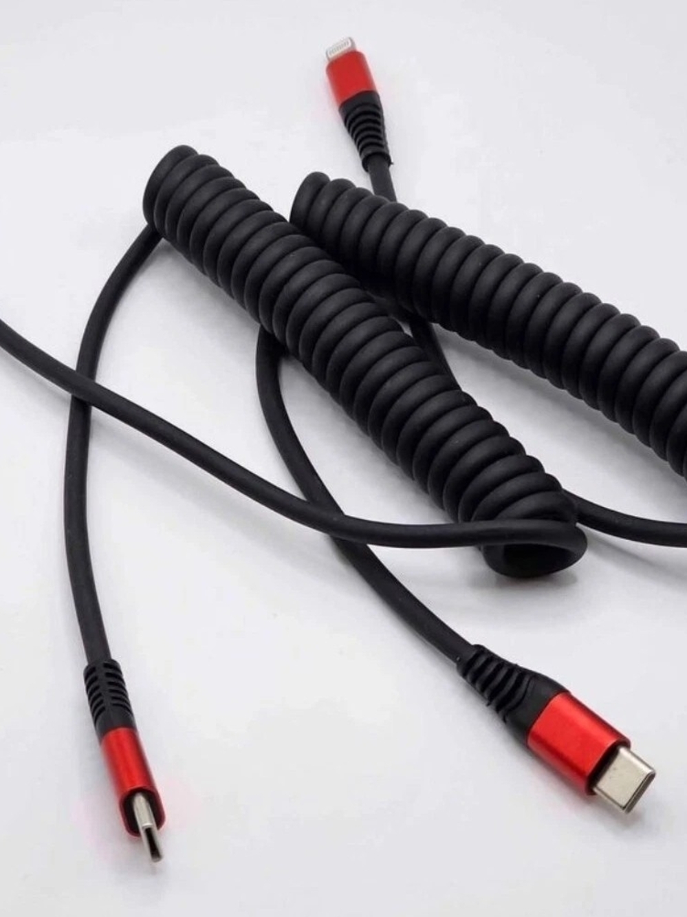 Coiled USB-C to Lightning iPhone Car Charger Cables | 2-Pack (New)